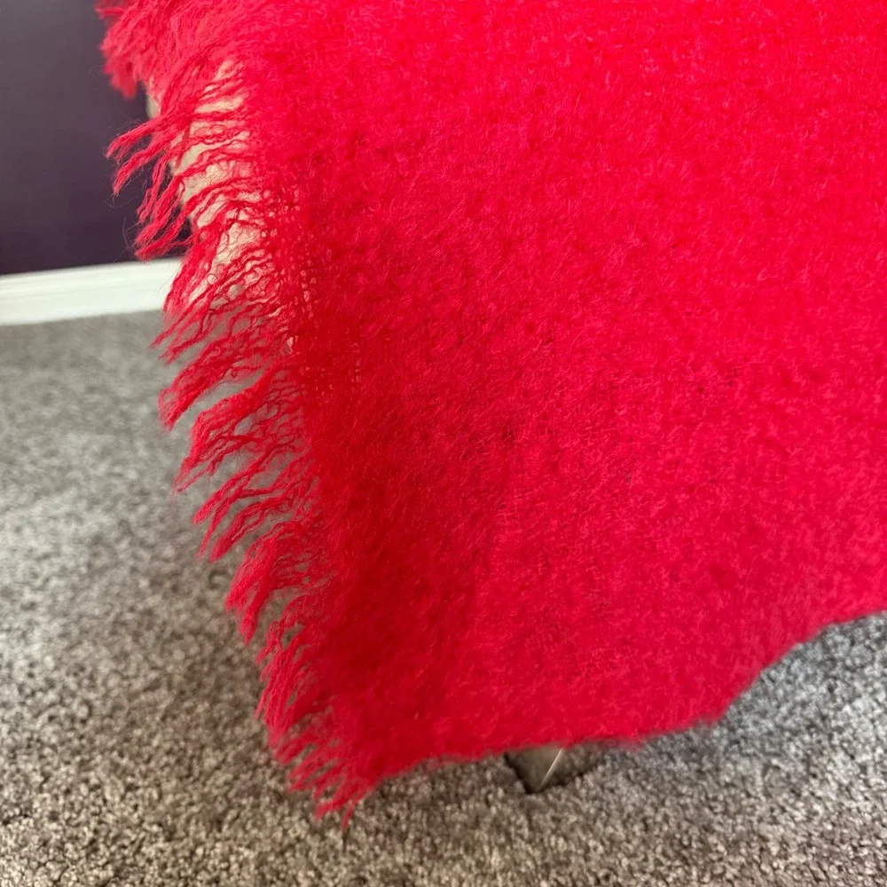Vintage Superweave Clan Mohair‎ Throw Blanket Fringe Brushed Red 70